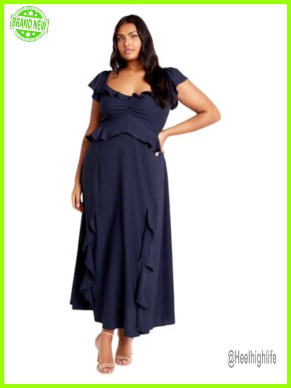 City Chic Plus Size Fee Frill Maxi Dress V-Neck Ruffle Flutter Sleeve